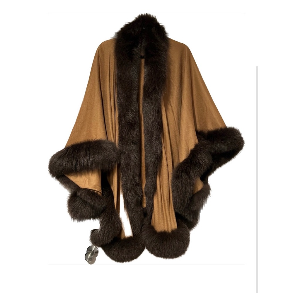 Camel and brown faux fur poncho/shawl